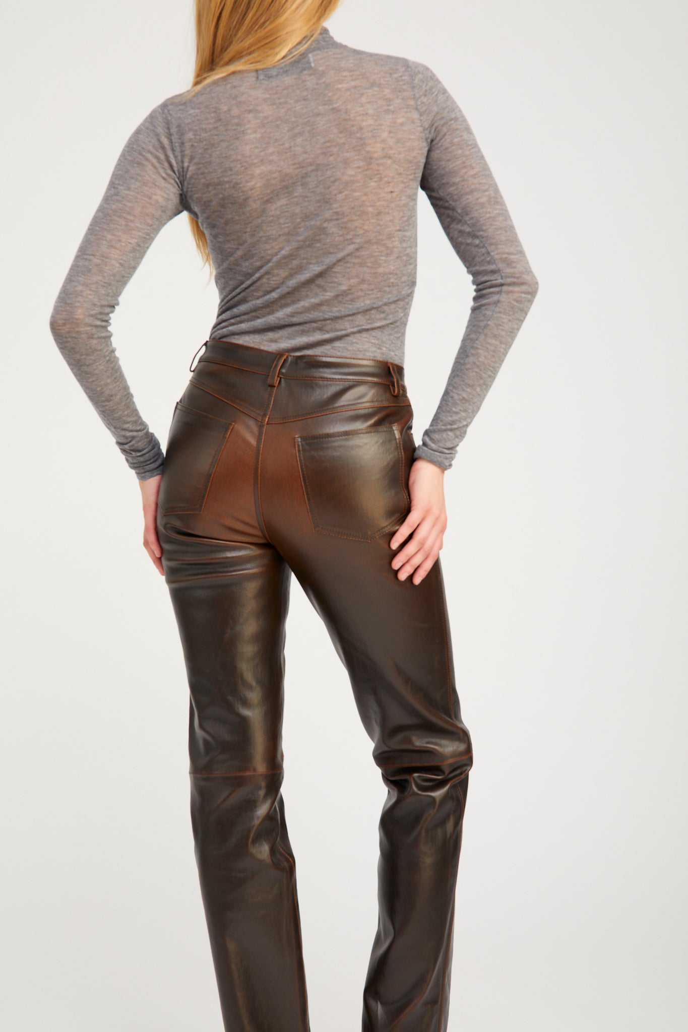 Burnt Umber Leather 5 Pocket Slim Straight