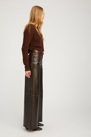 Burnt Umber Leather 5 Pocket Wide Leg