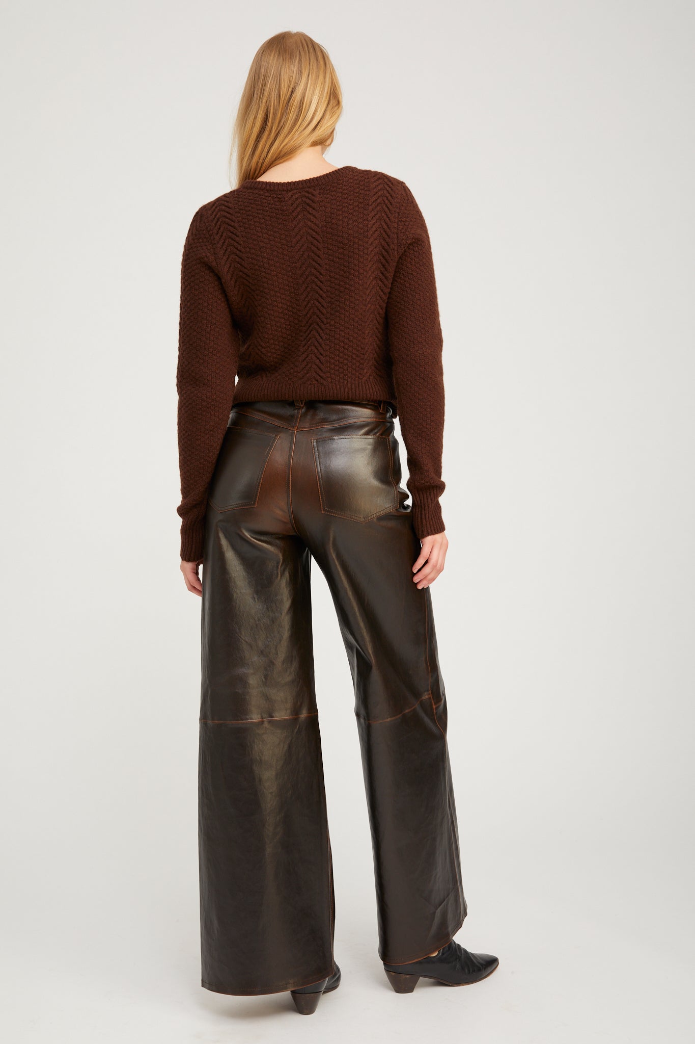 Burnt Umber Leather 5 Pocket Wide Leg