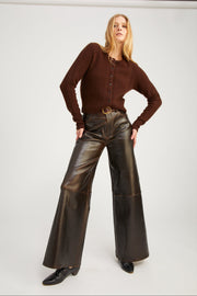 Burnt Umber Leather 5 Pocket Wide Leg