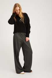 Black Pinstripe Wide Leg Easy Pants
