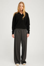 Black Pinstripe Wide Leg Easy Pants