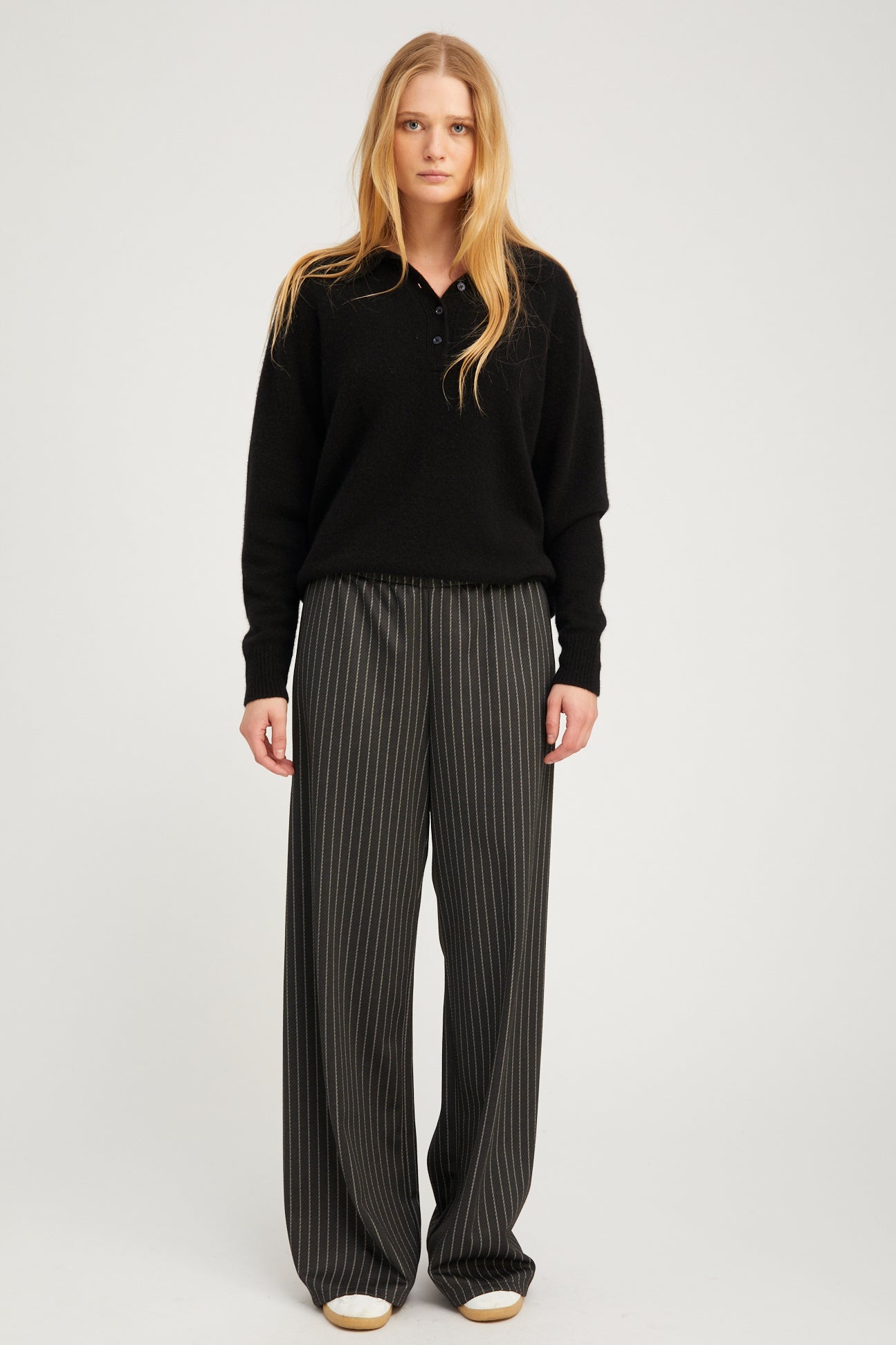 Black Pinstripe Wide Leg Easy Pants