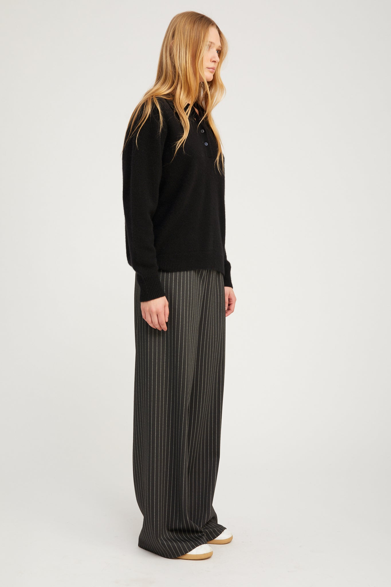 Black Pinstripe Wide Leg Easy Pants