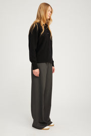 Black Pinstripe Wide Leg Easy Pants