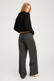 Black Pinstripe Wide Leg Easy Pants