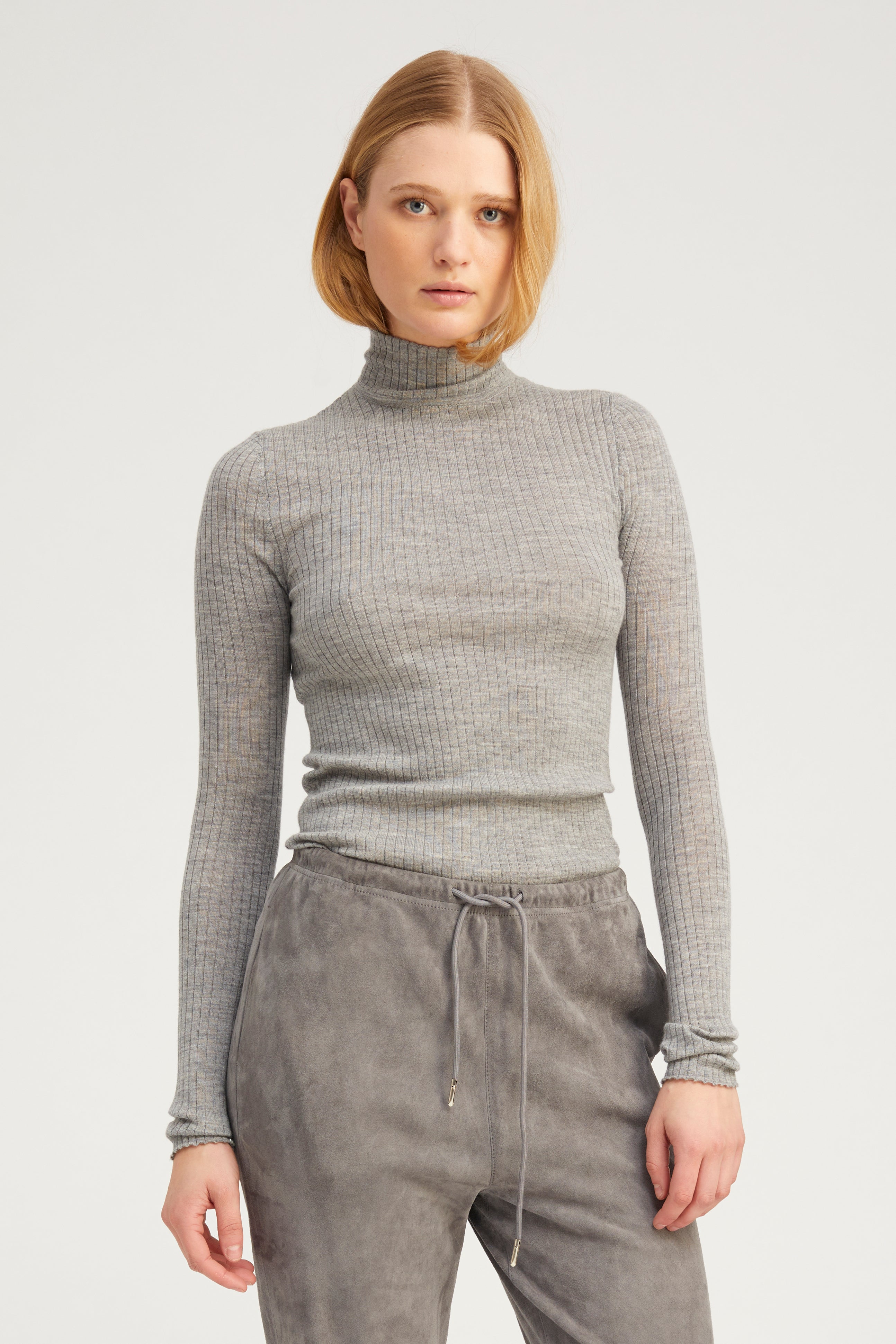 Grey Cashmere Mock Neck