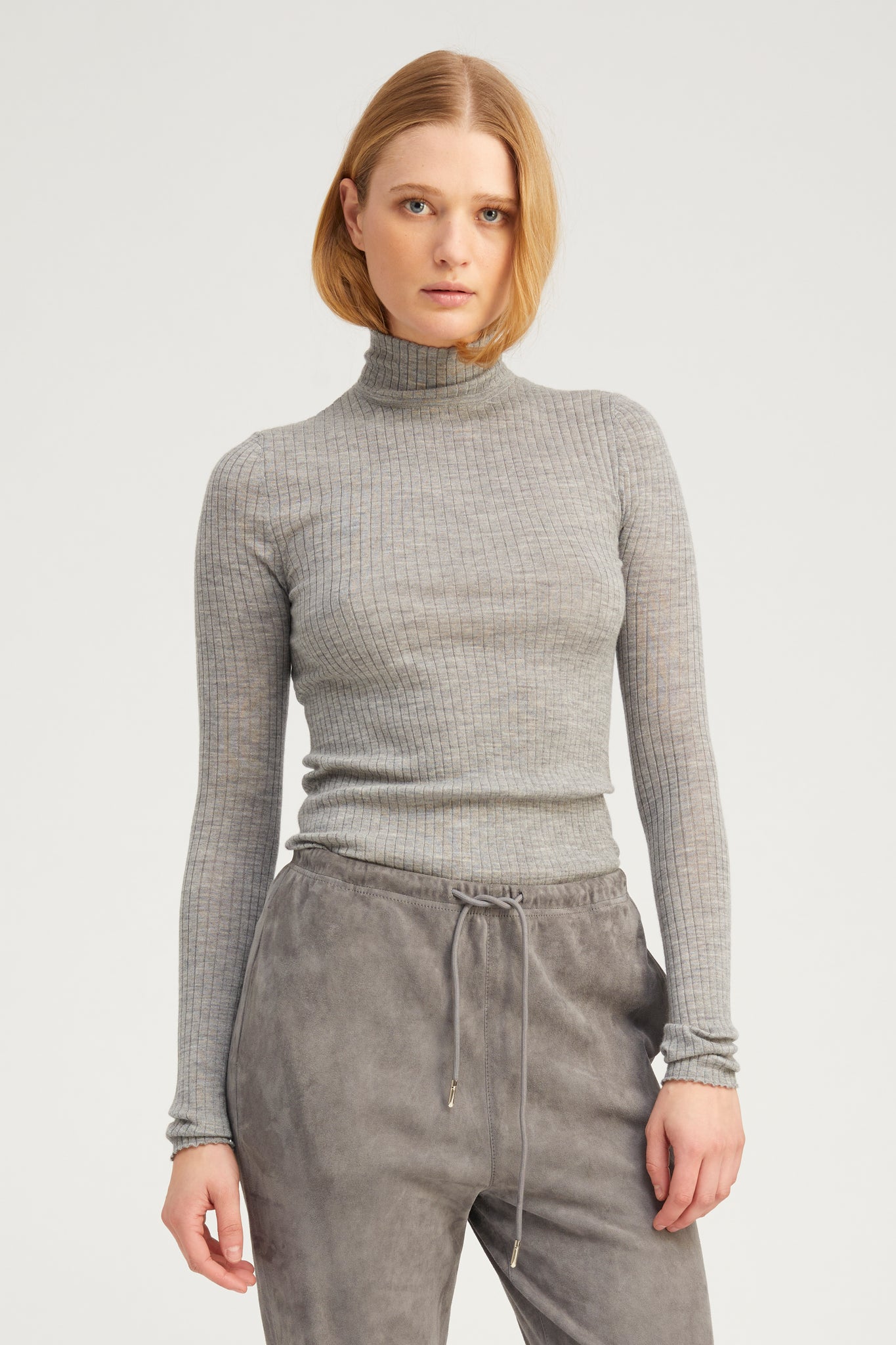 Grey Cashmere Mock Neck
