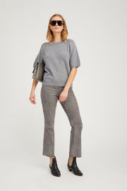 Grey Suede Ankle Flare Pants with Princess Seams