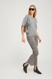 Grey Suede Ankle Flare Pants with Princess Seams