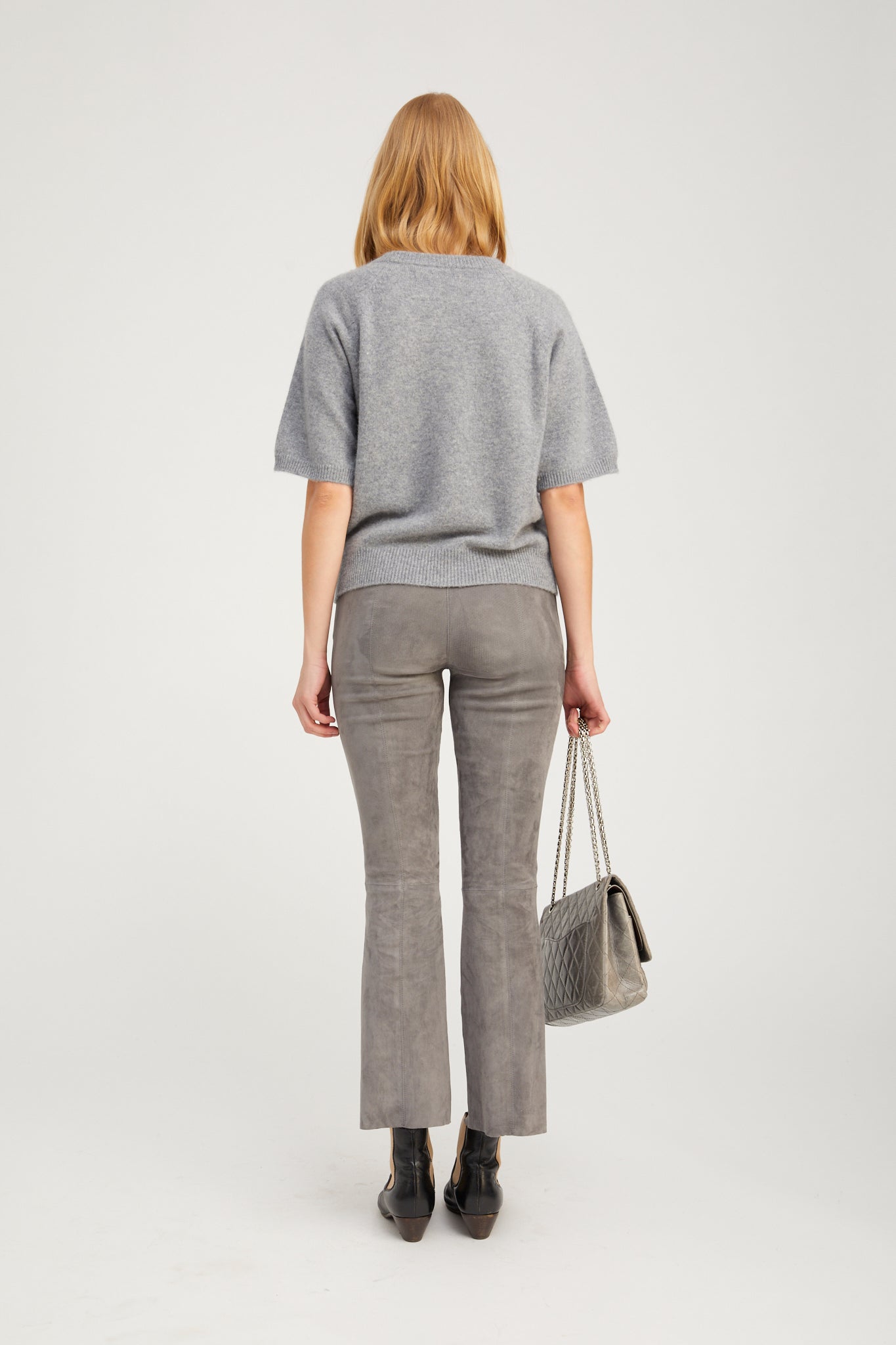 Grey Cashmere Short Sleeve Raglan Sweater