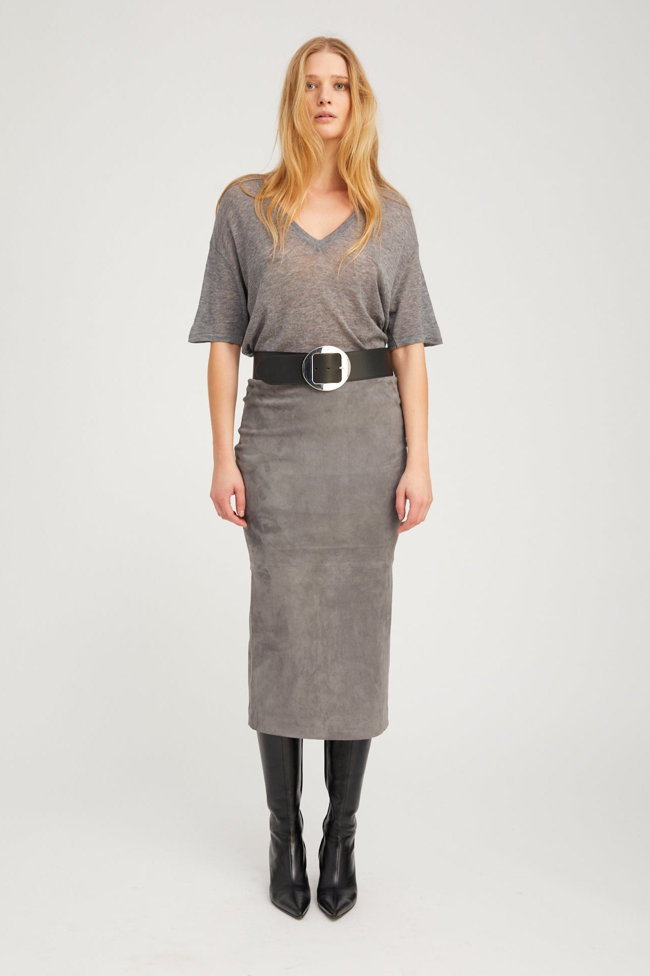 Grey Suede Tube Skirt