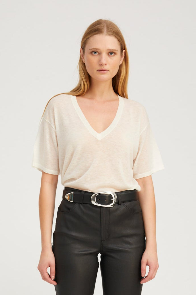 Ivory Tissue Cashmere V-Neck Tee