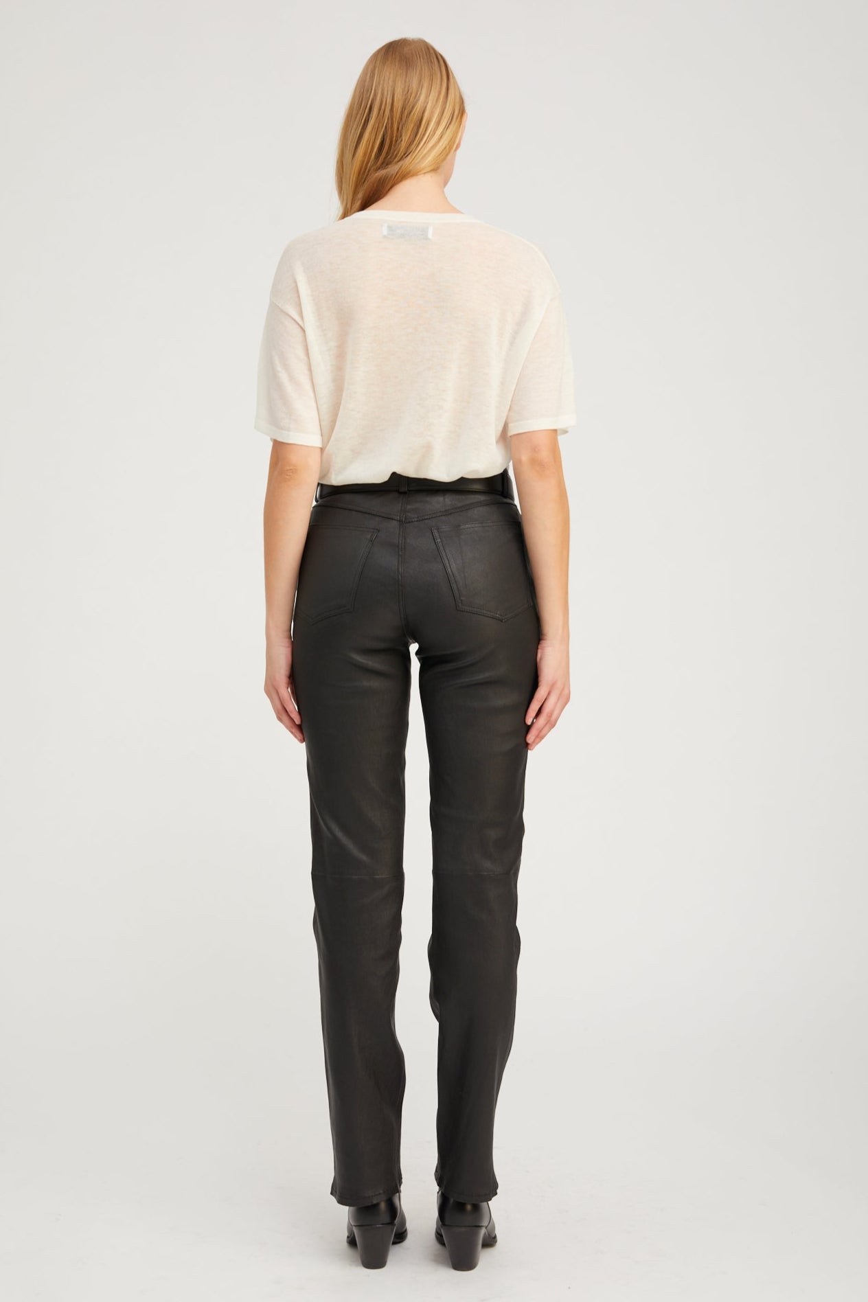 Black Leather 5 Pocket Slim Straight