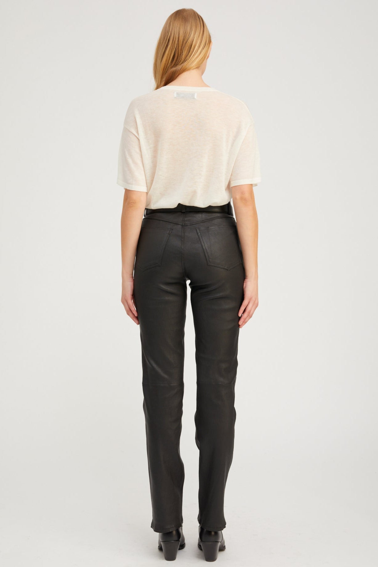 Black Leather 5 Pocket Slim Straight