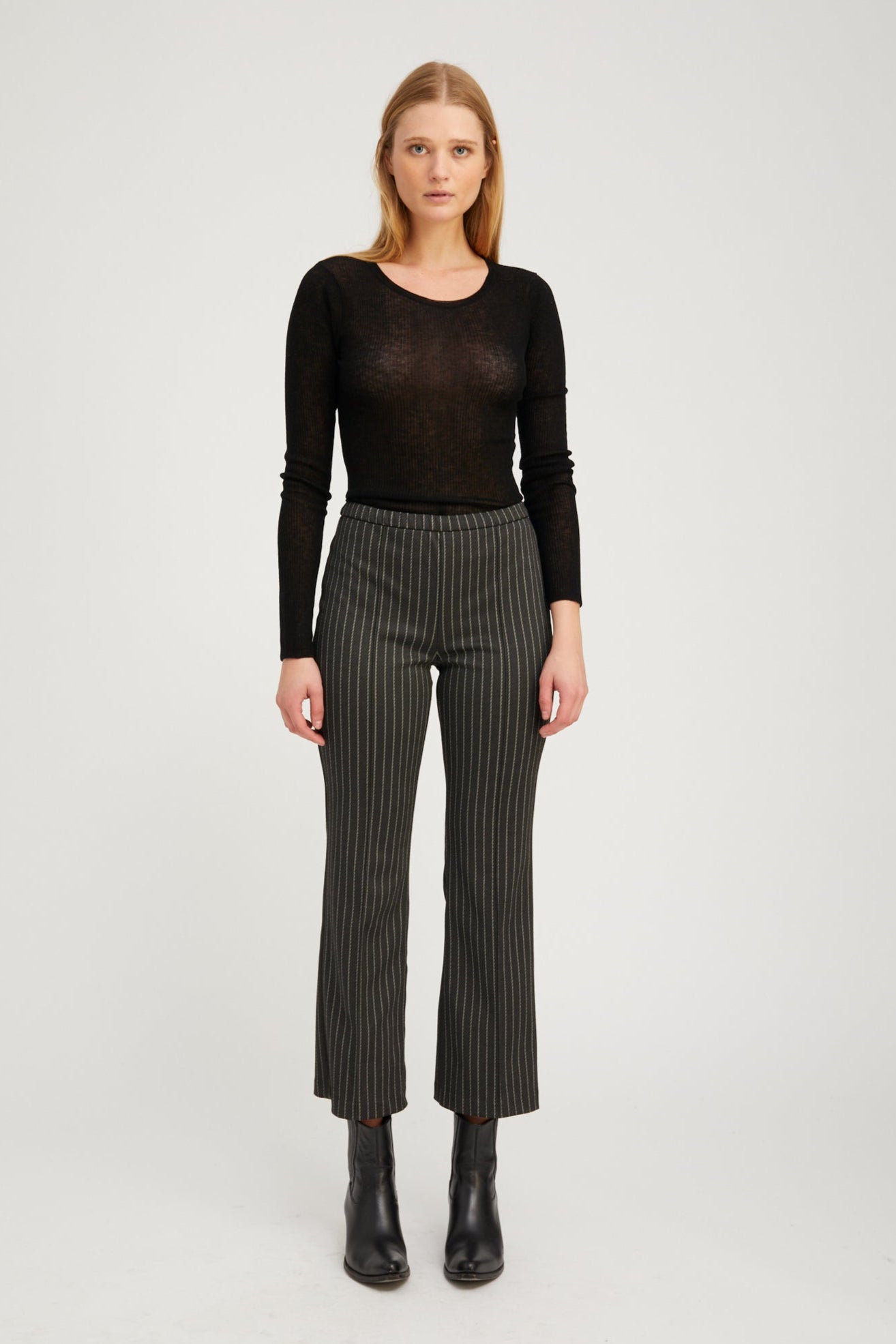 Pinstripe Ankle Flare with Pintucks