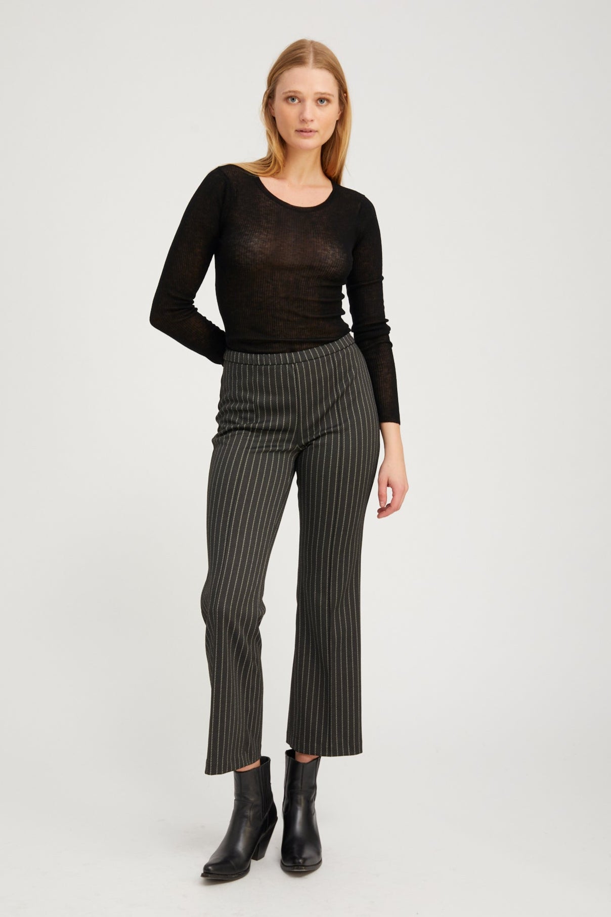 Pinstripe Ankle Flare with Pintucks