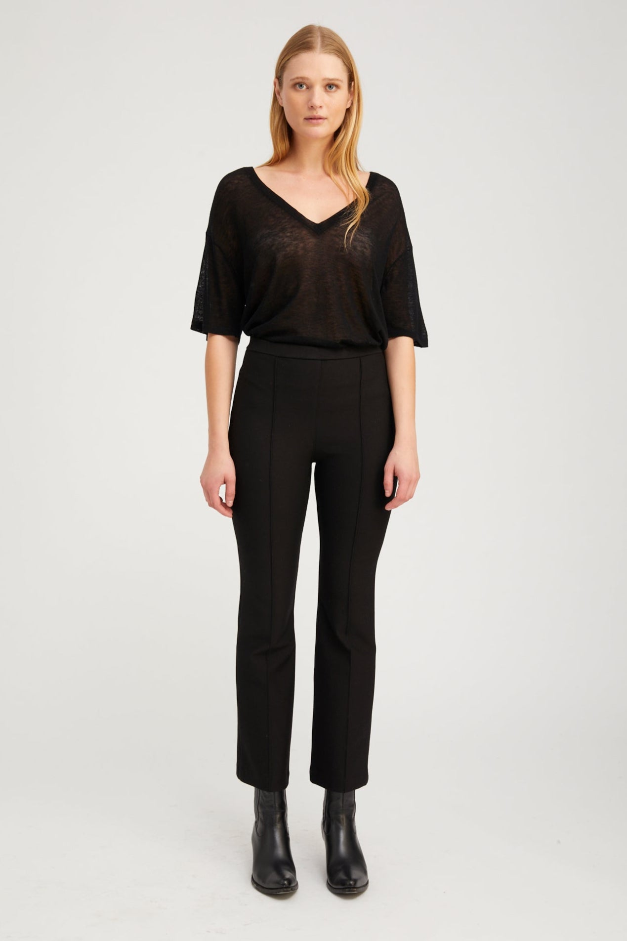 Black Casanova Ankle Flare Pintuck Pants