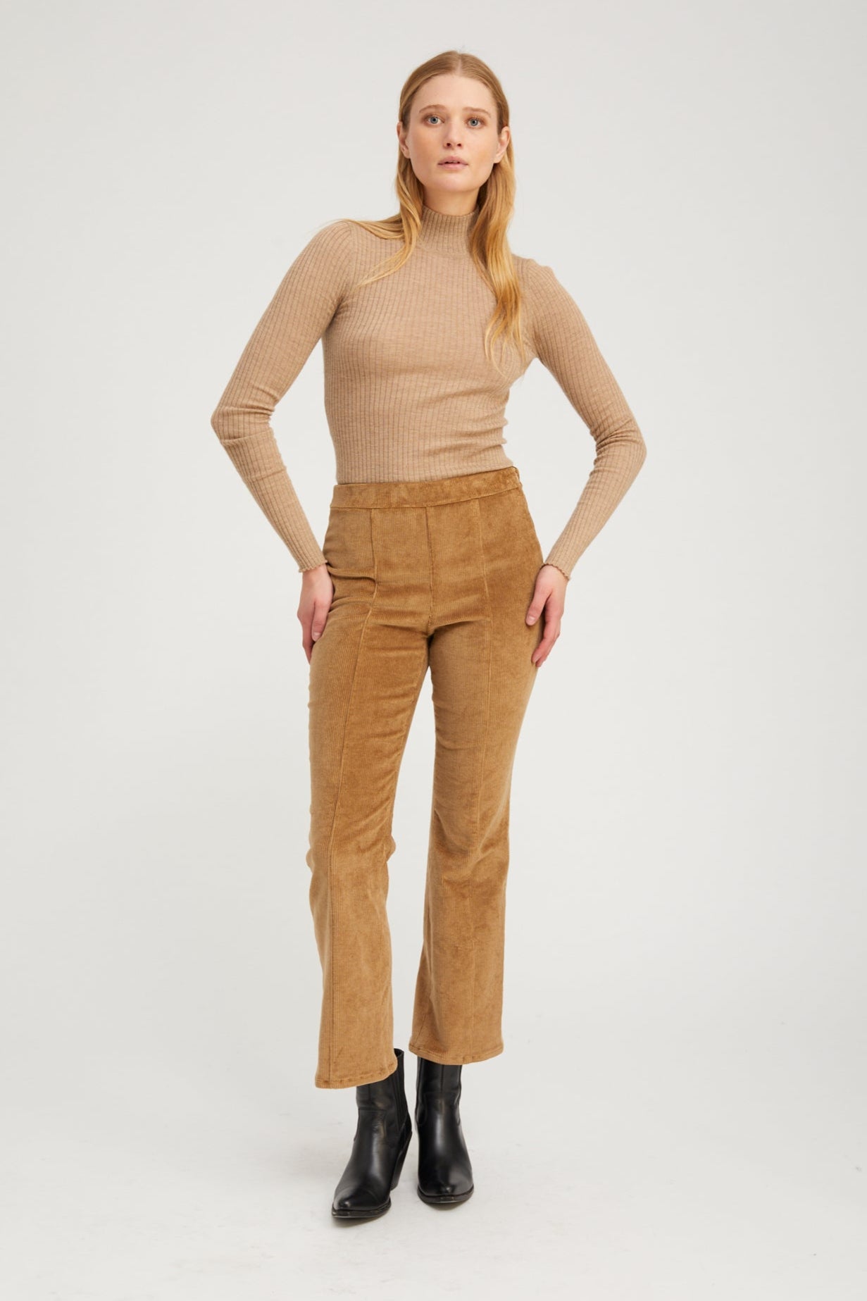 Sepia Corduroy Ankle Flare with Princess Seams