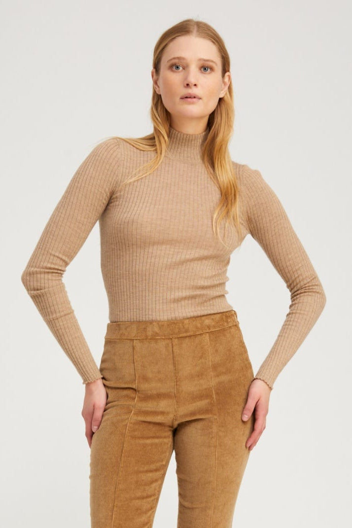 Camel Cashmere Mock Neck