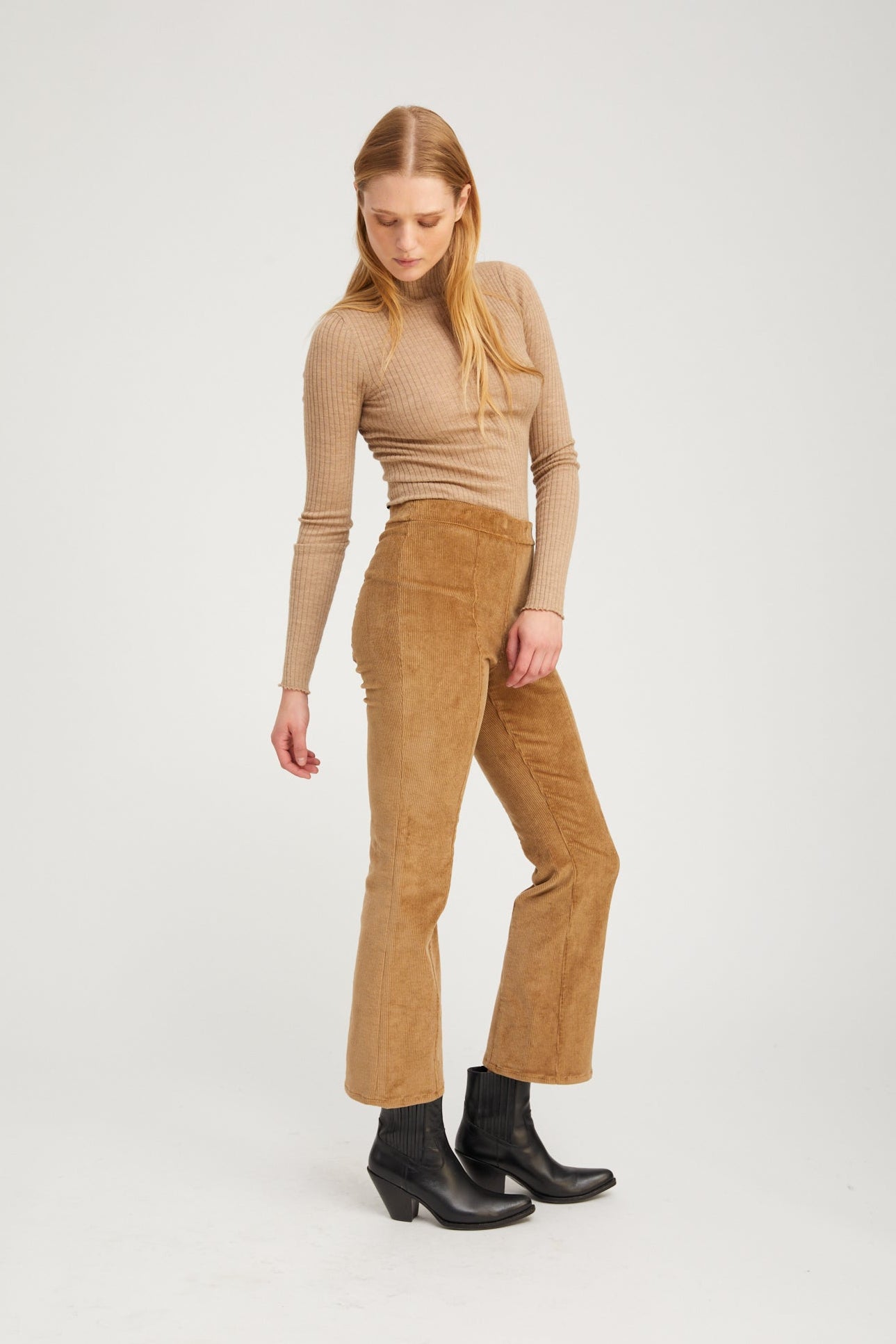 Sepia Corduroy Ankle Flare with Princess Seams