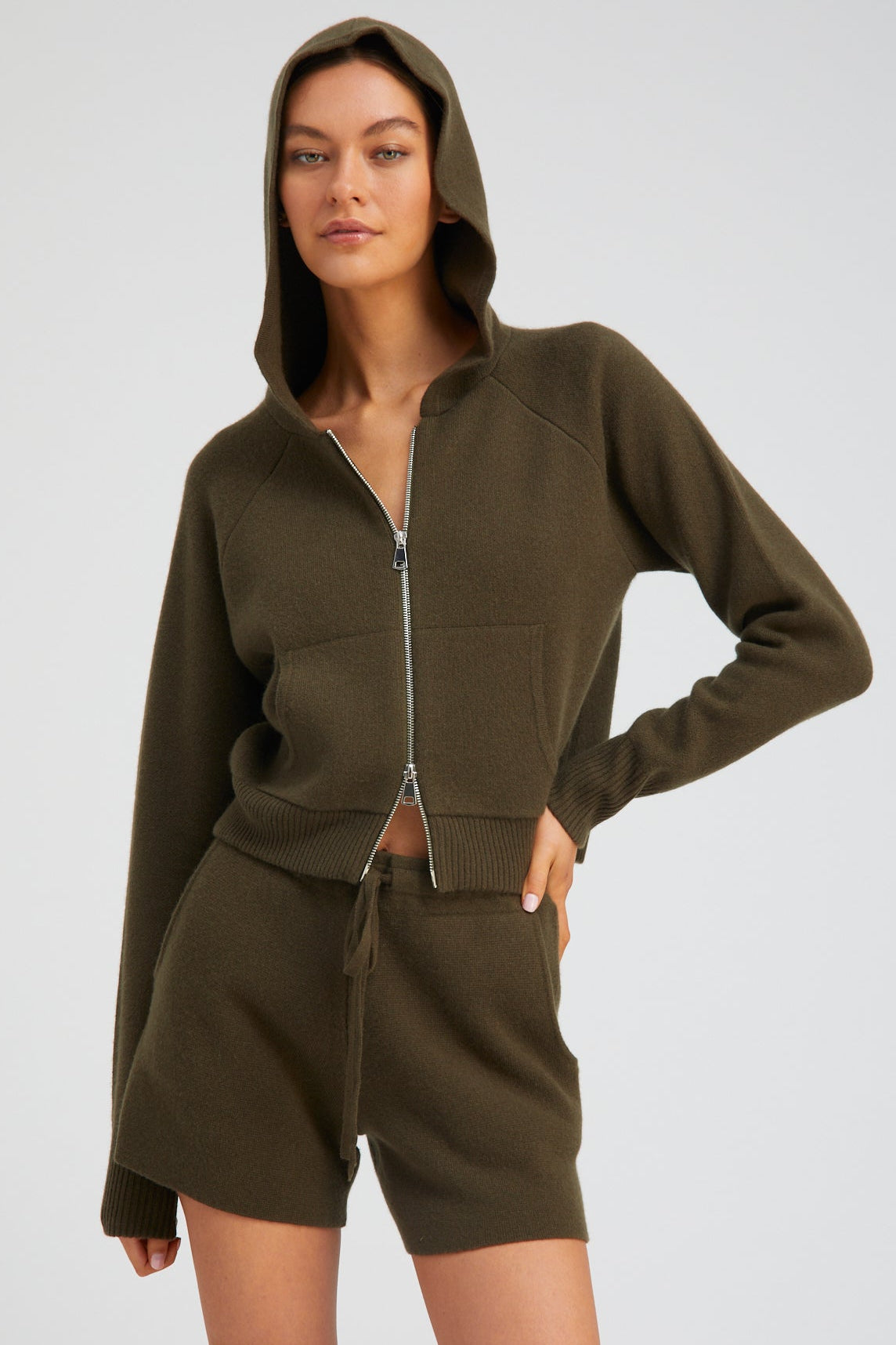 Cashmere Shrunken Zip Up Hoodie