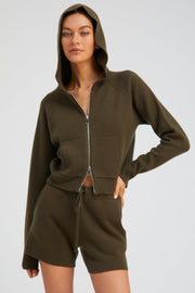 Cashmere Shrunken Zip Up Hoodie