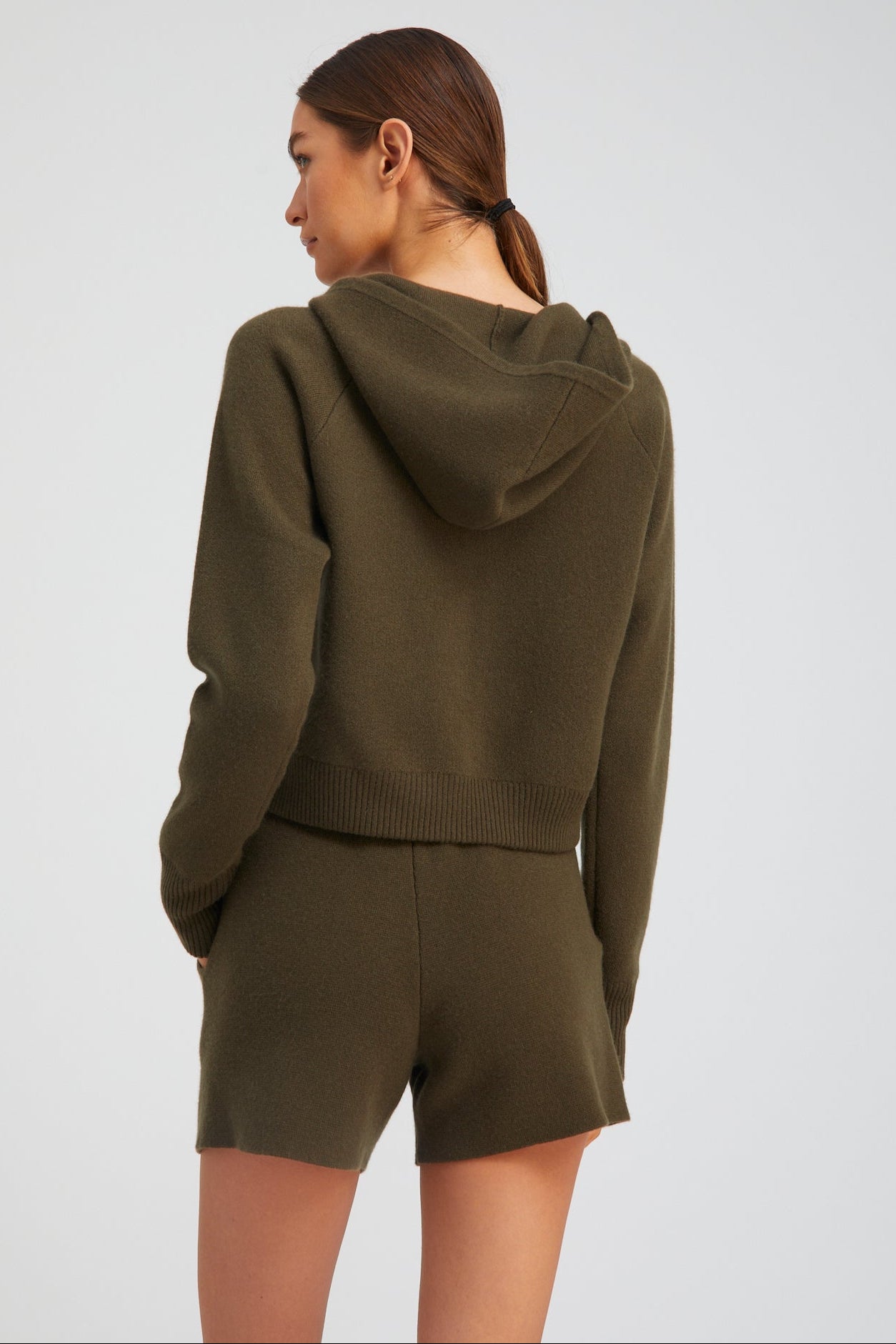 Cashmere Shrunken Zip Up Hoodie