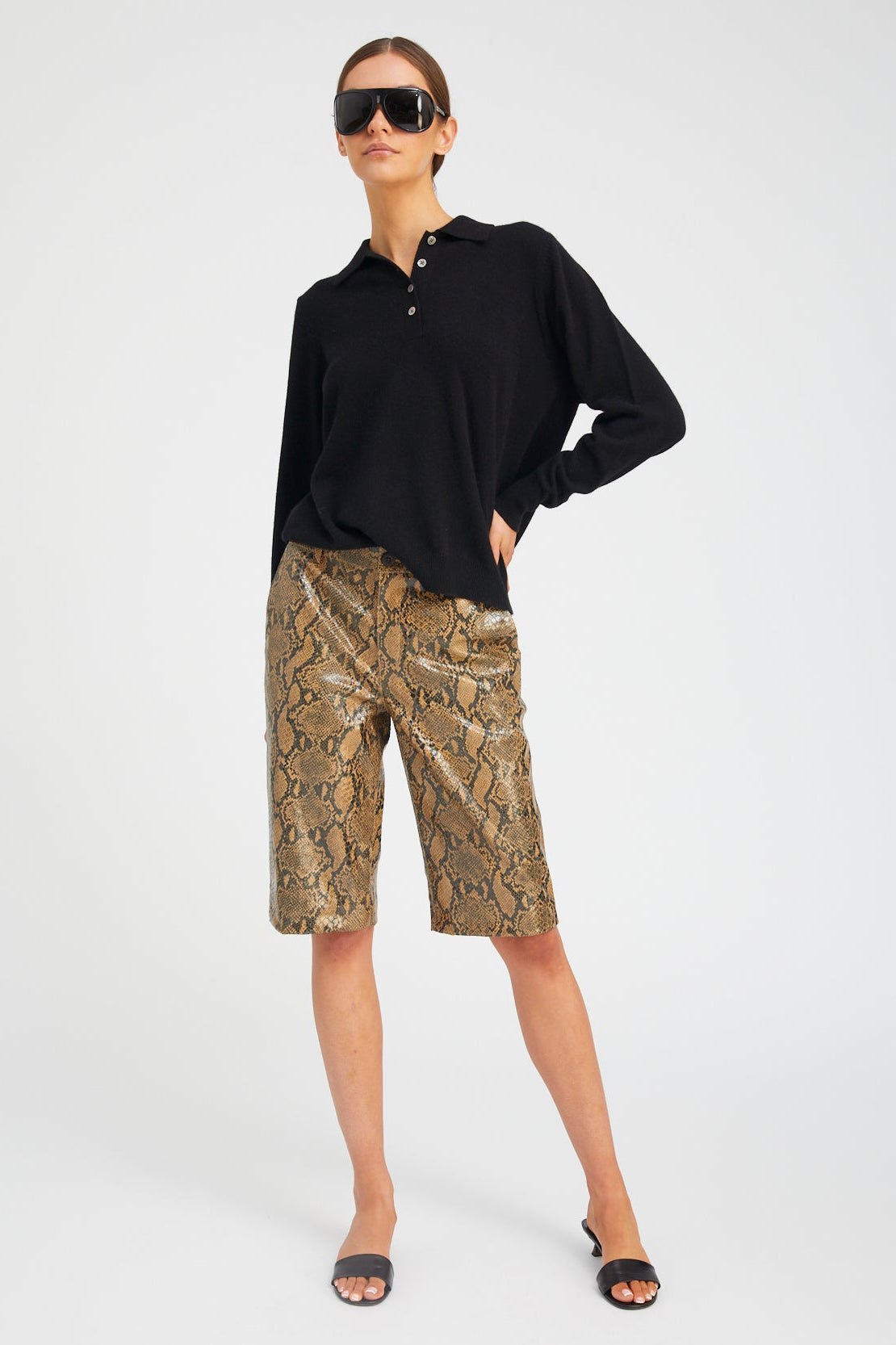 Tan Python Leather Bermuda Shorts
