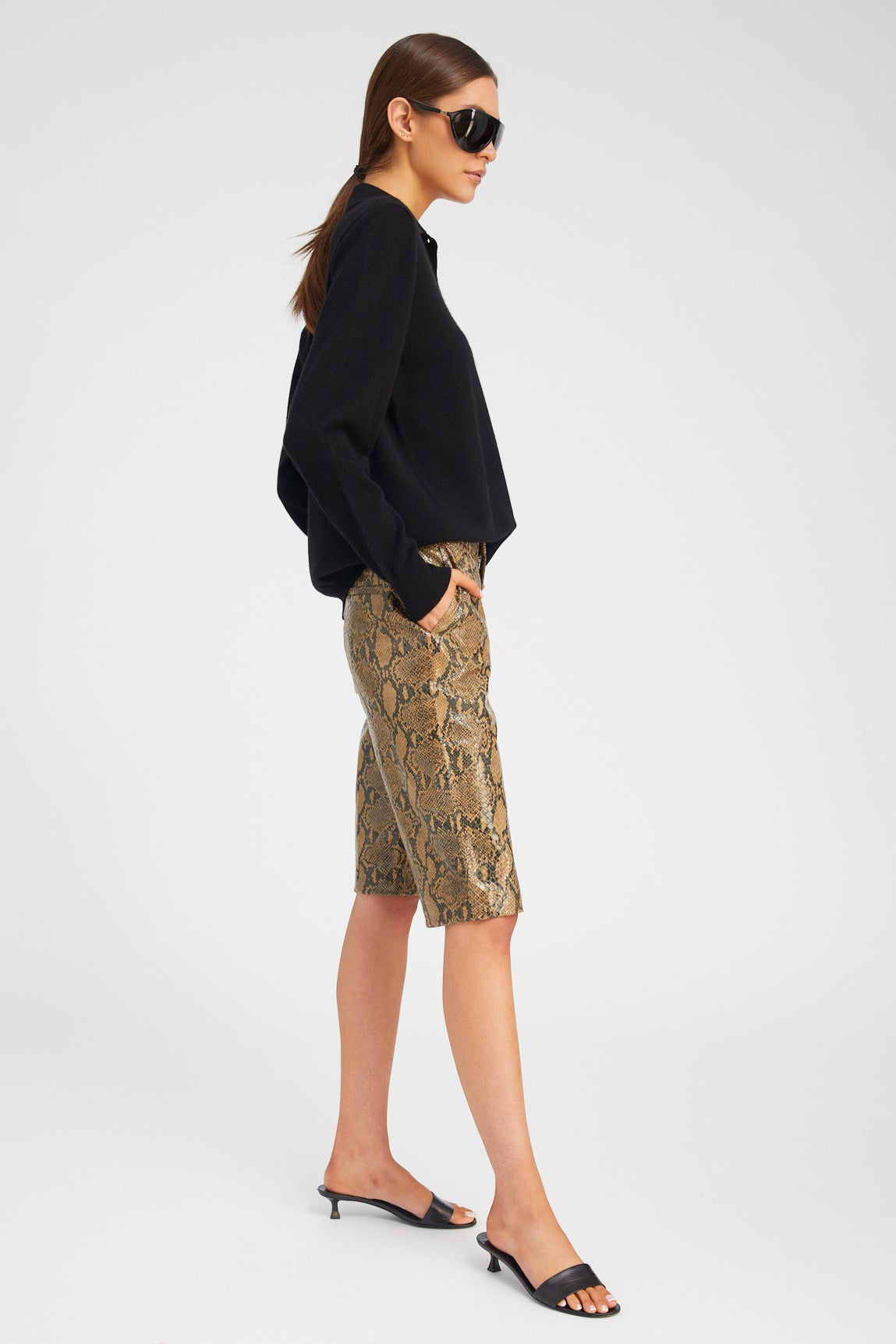 Tan Python Leather Bermuda Shorts