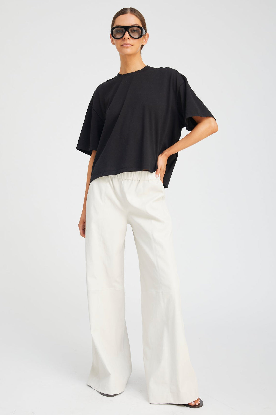 Shell Stretch Leather Wide Leg Trousers