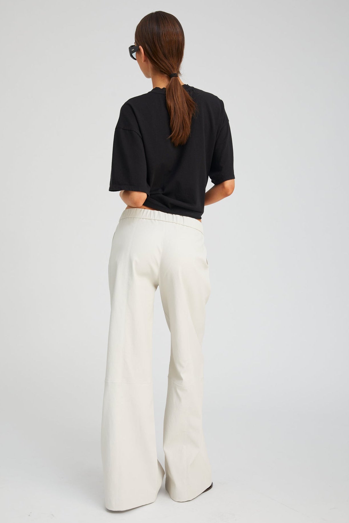 Shell Stretch Leather Wide Leg Trousers