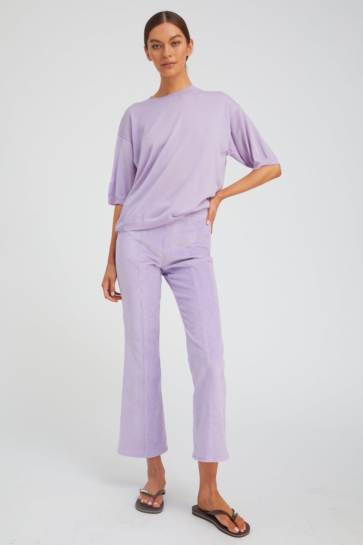 Ankle Flare Corduroy Pants with Princess Seams