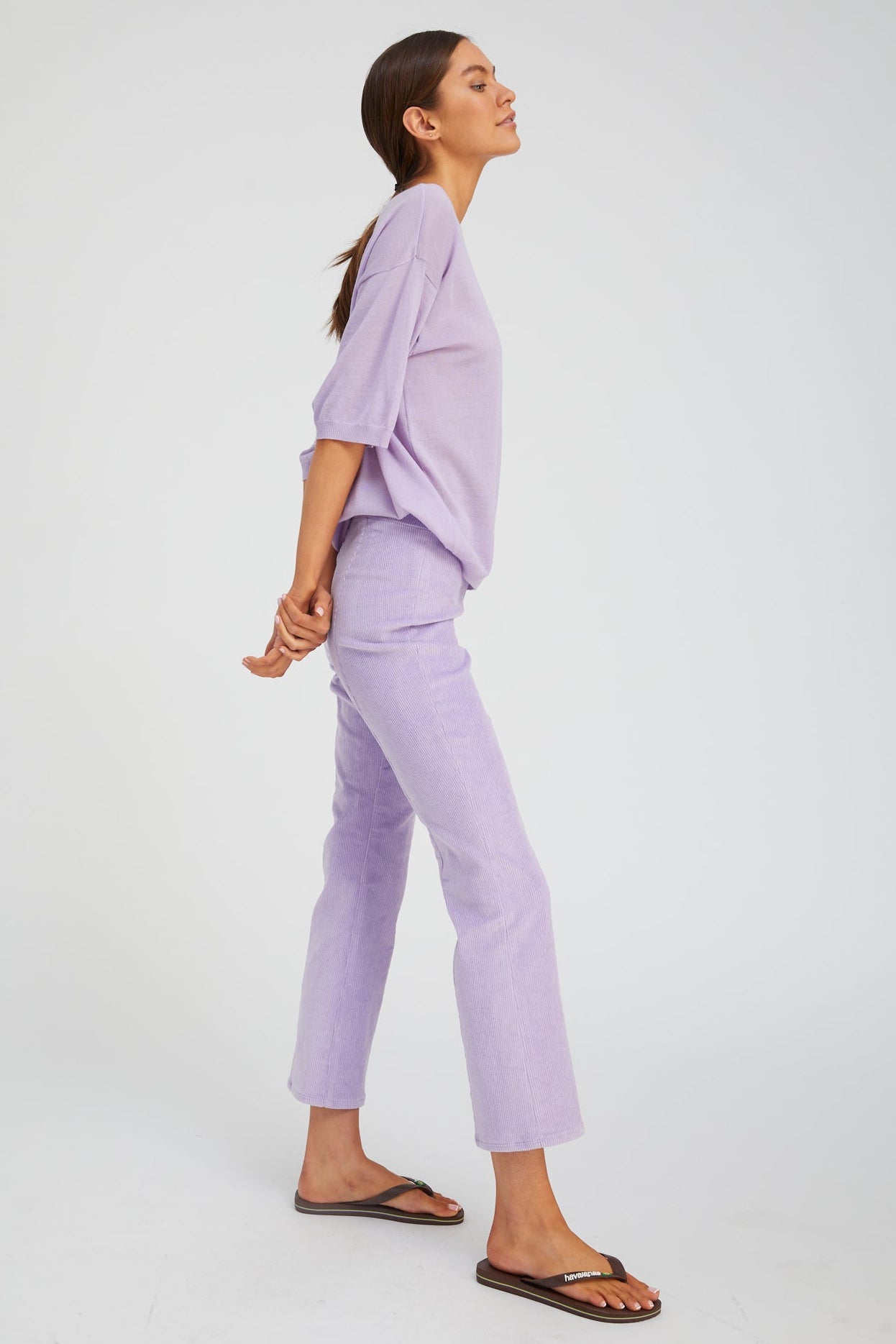 Ankle Flare Corduroy Pants with Princess Seams