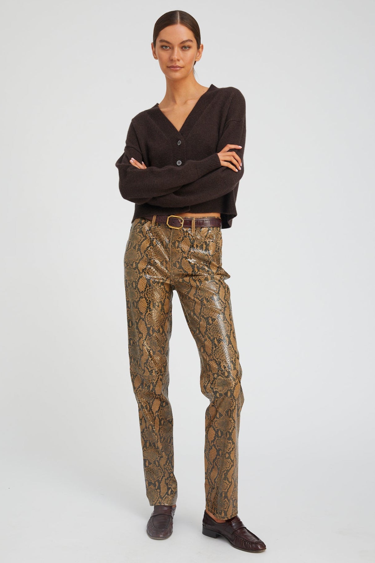 Tan Tone Python Tan Python Leather 5 Pocket Slim Straight