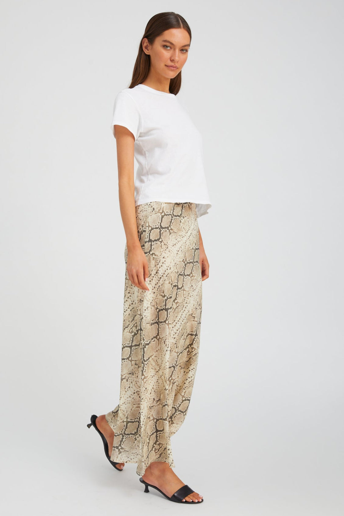 Beige Snakeskin Silk Bias Maxi Skirt