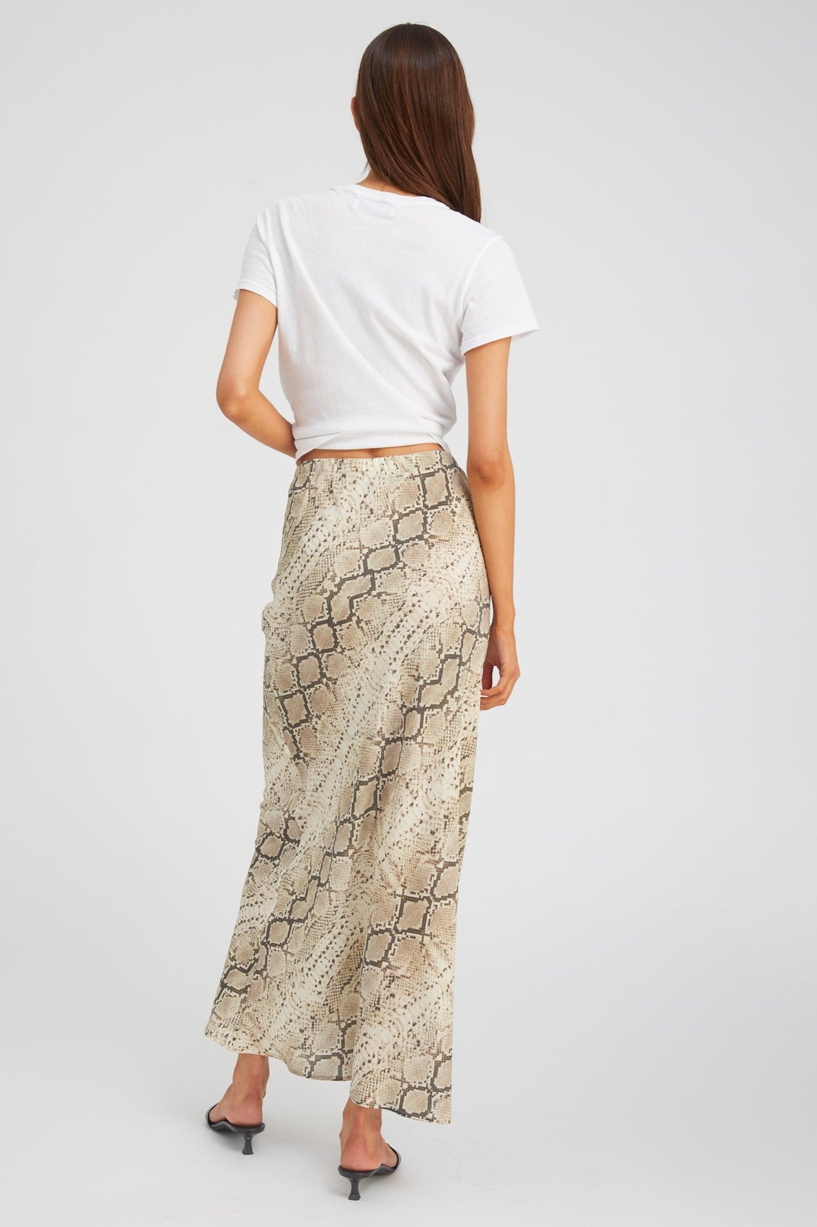 Beige Snakeskin Silk Bias Maxi Skirt