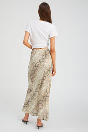 Beige Snakeskin Silk Bias Maxi Skirt