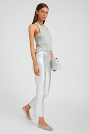 Metallic Silver Leather Ankle Flare