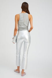 Metallic Silver Leather Ankle Flare