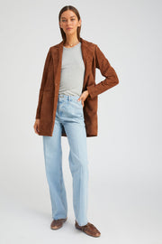 Dark Cognac Suede Long Blazer