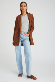 Dark Cognac Suede Long Blazer