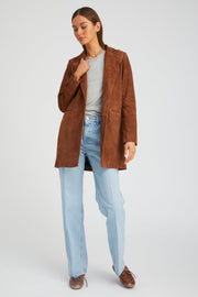Dark Cognac Suede Long Blazer