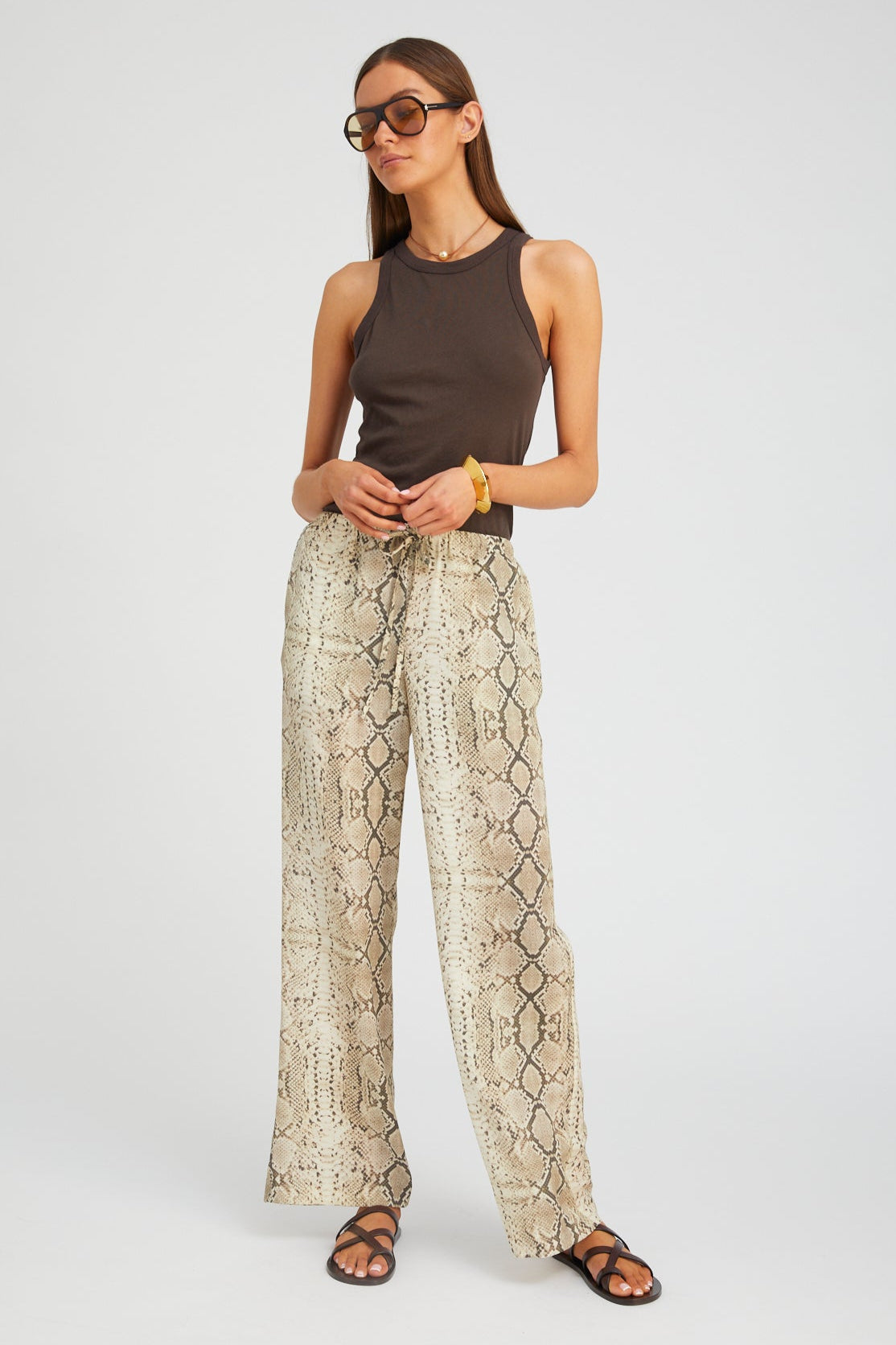Beige Snakeskin Silk Kauai Pants