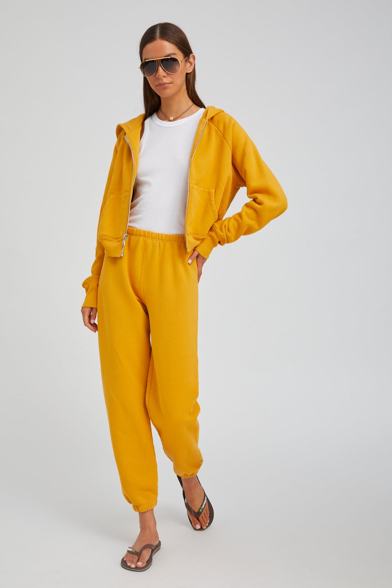 Mustard Cotton Mini Logo Sweatpants