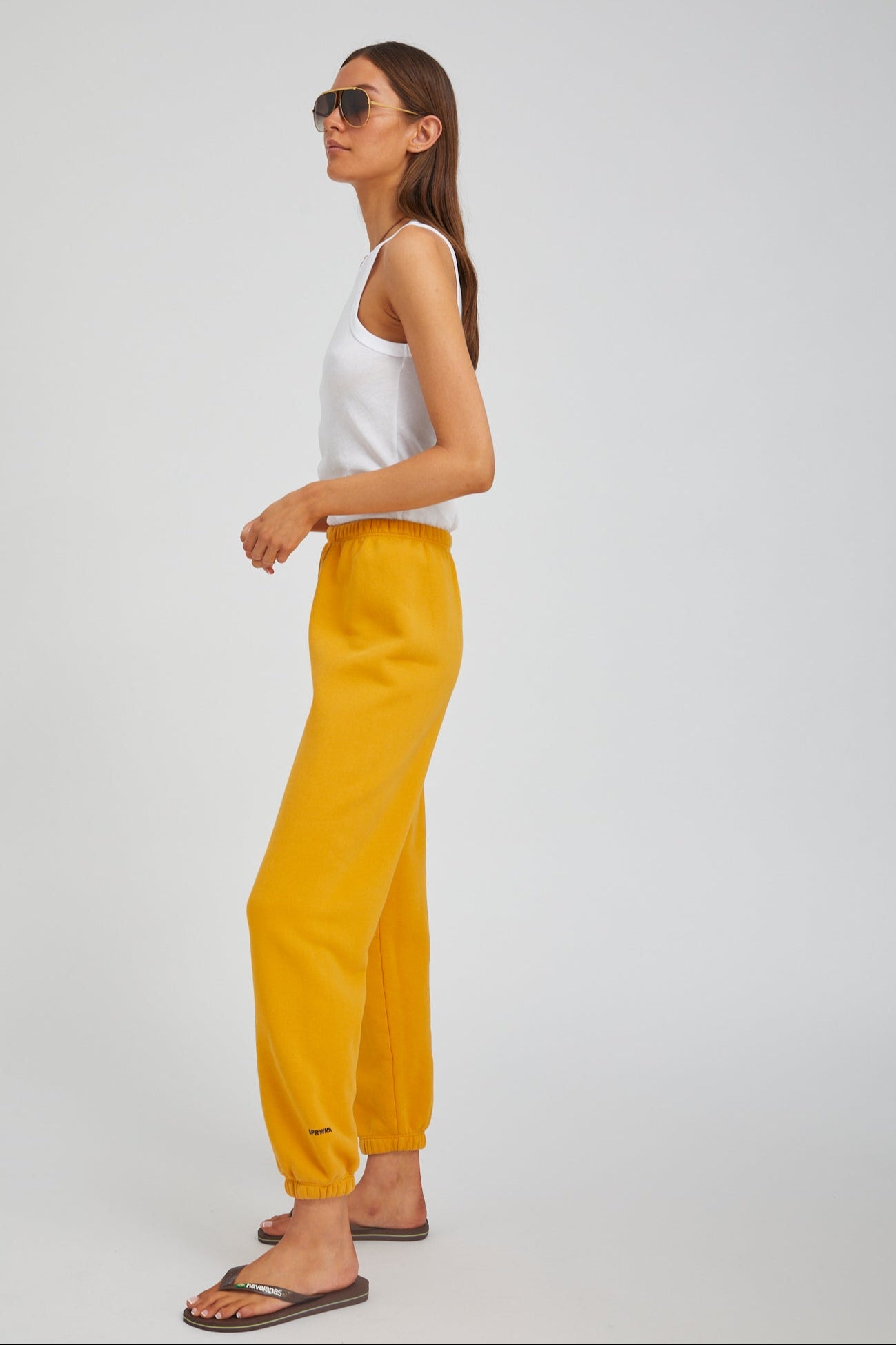Mustard Cotton Mini Logo Sweatpants