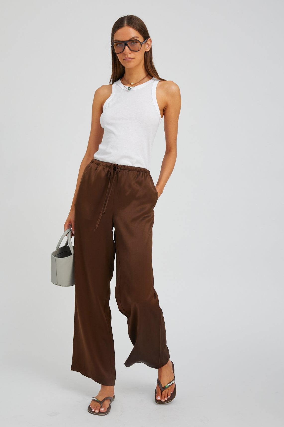 Brown Silk Kauai Pants