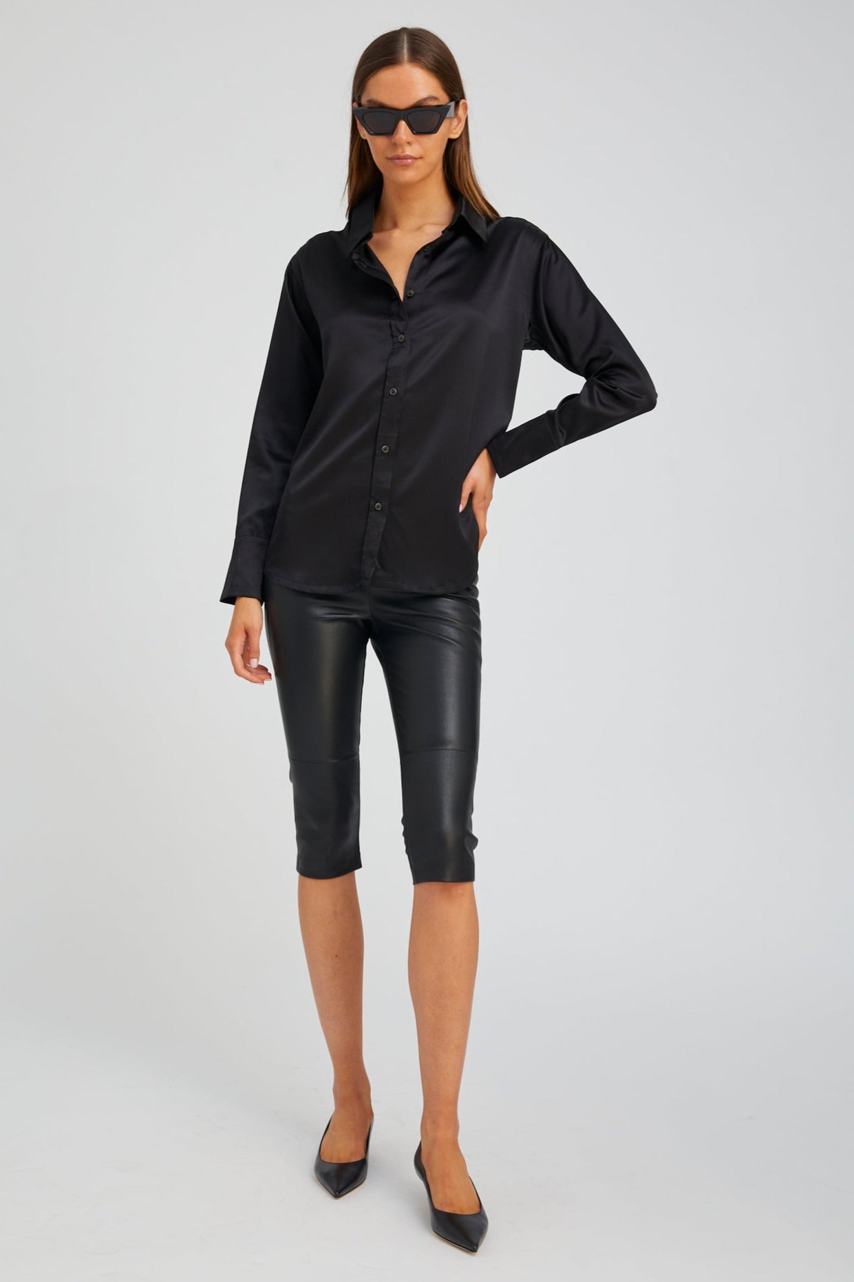 Black Leather Capri
