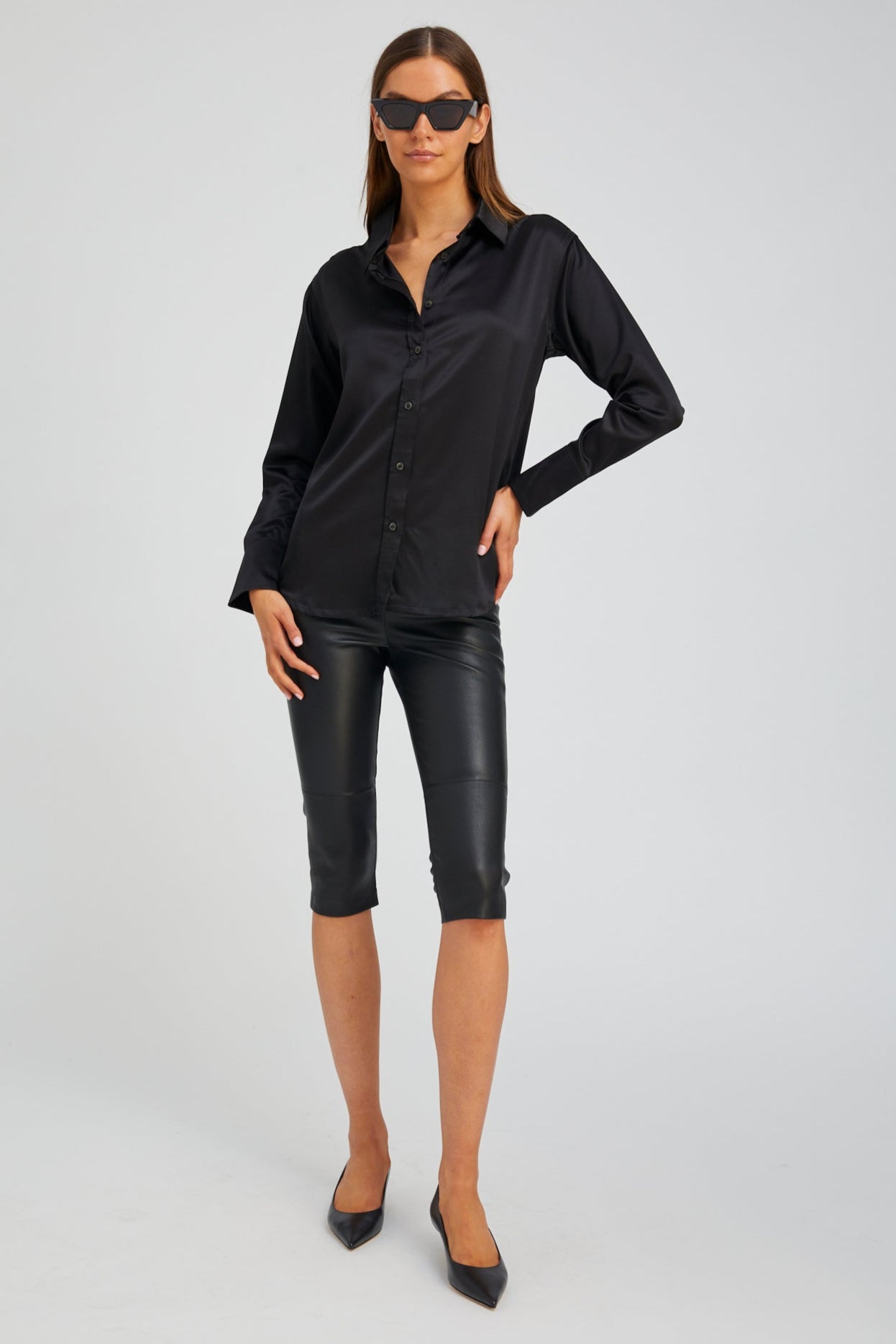 Black Leather Capri