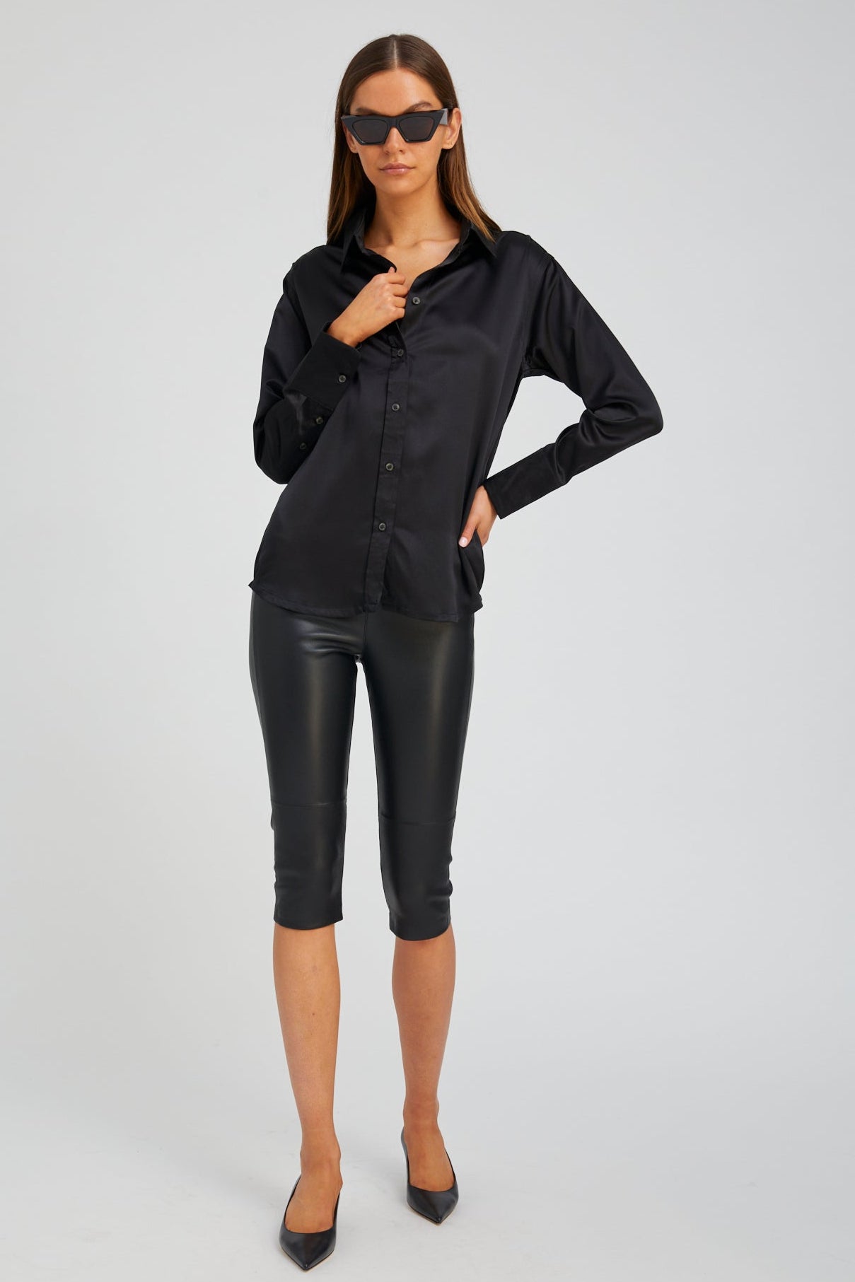 Black Silk Slim Button Down